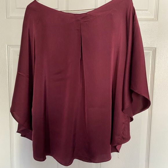 Satin-Feel Cape Sleeve Blouse - Picture 2 of 8